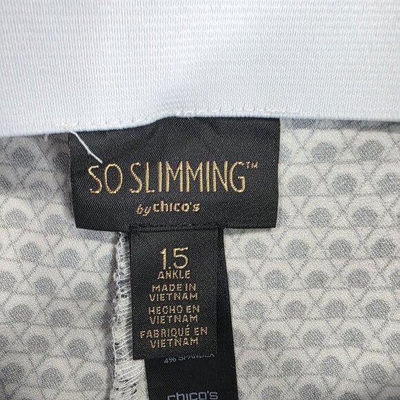 Womens Chico's So Slimming Black & White Geometric Print Pull-On Ankle Pants 1.5 - Picture 2 of 10